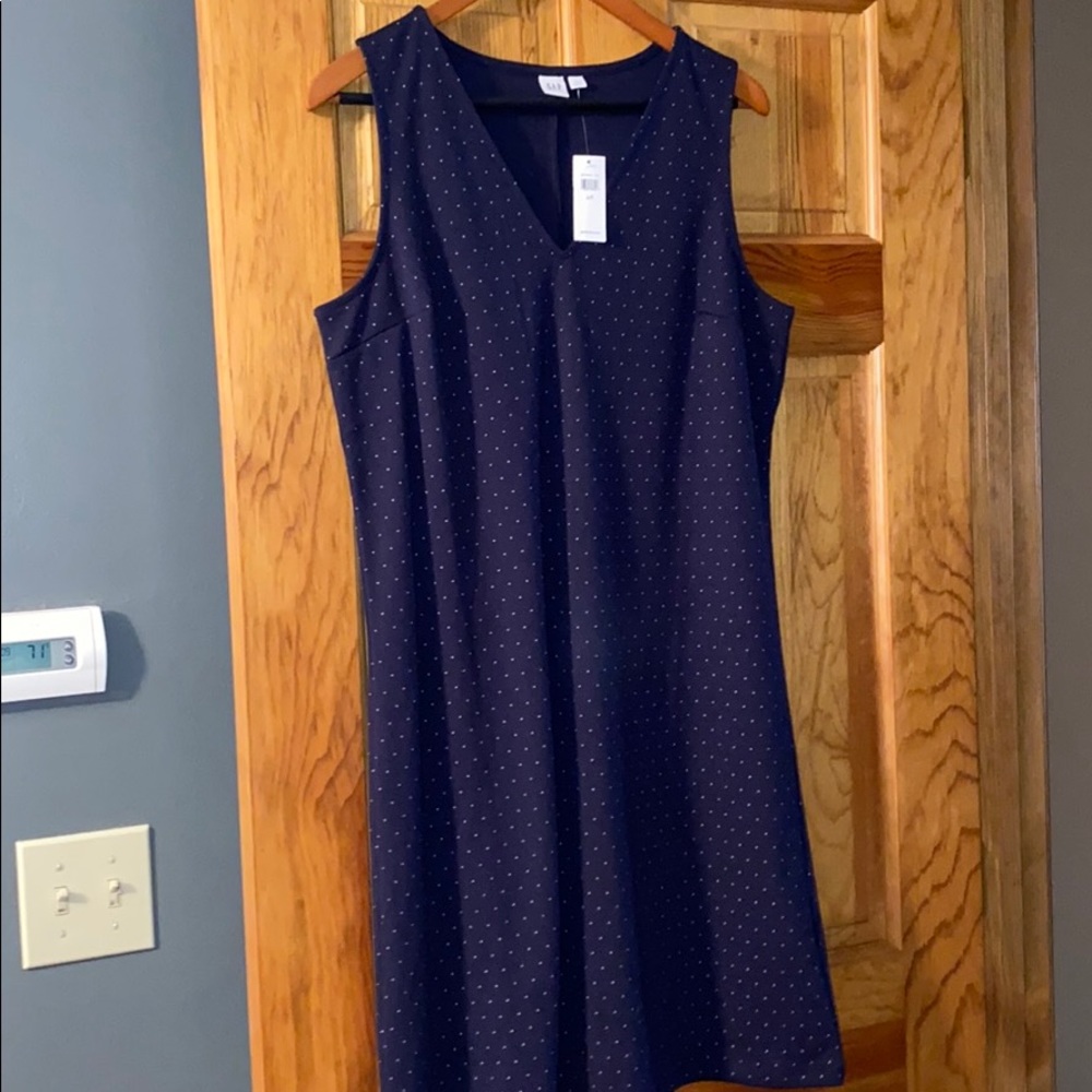 Gap shift navy polka dot dress large tall